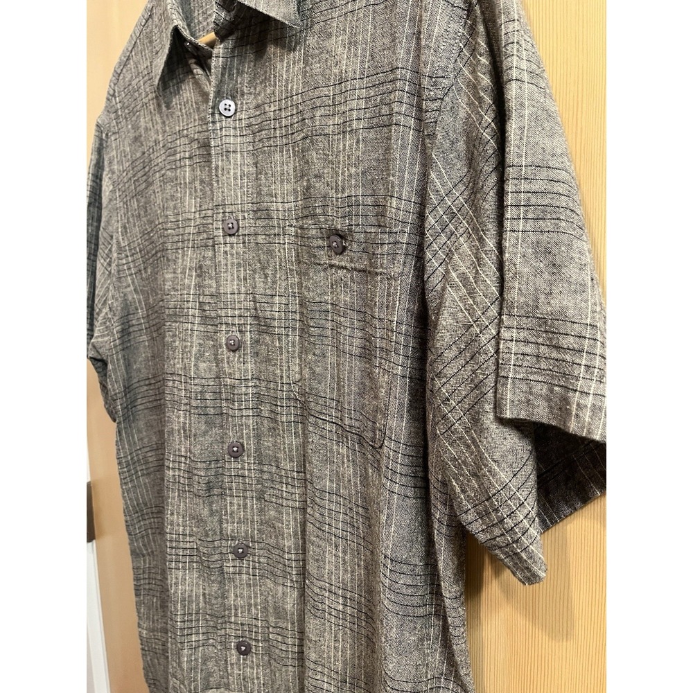 Marc Edwards Button Down Shirt Mens Large Grey Linen Blend Grid Short Sleeve - Picture 7 of 8